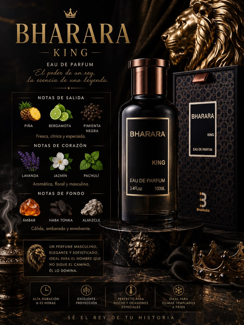Bahara es King Eau de Parfum 3.4Floz 100ml